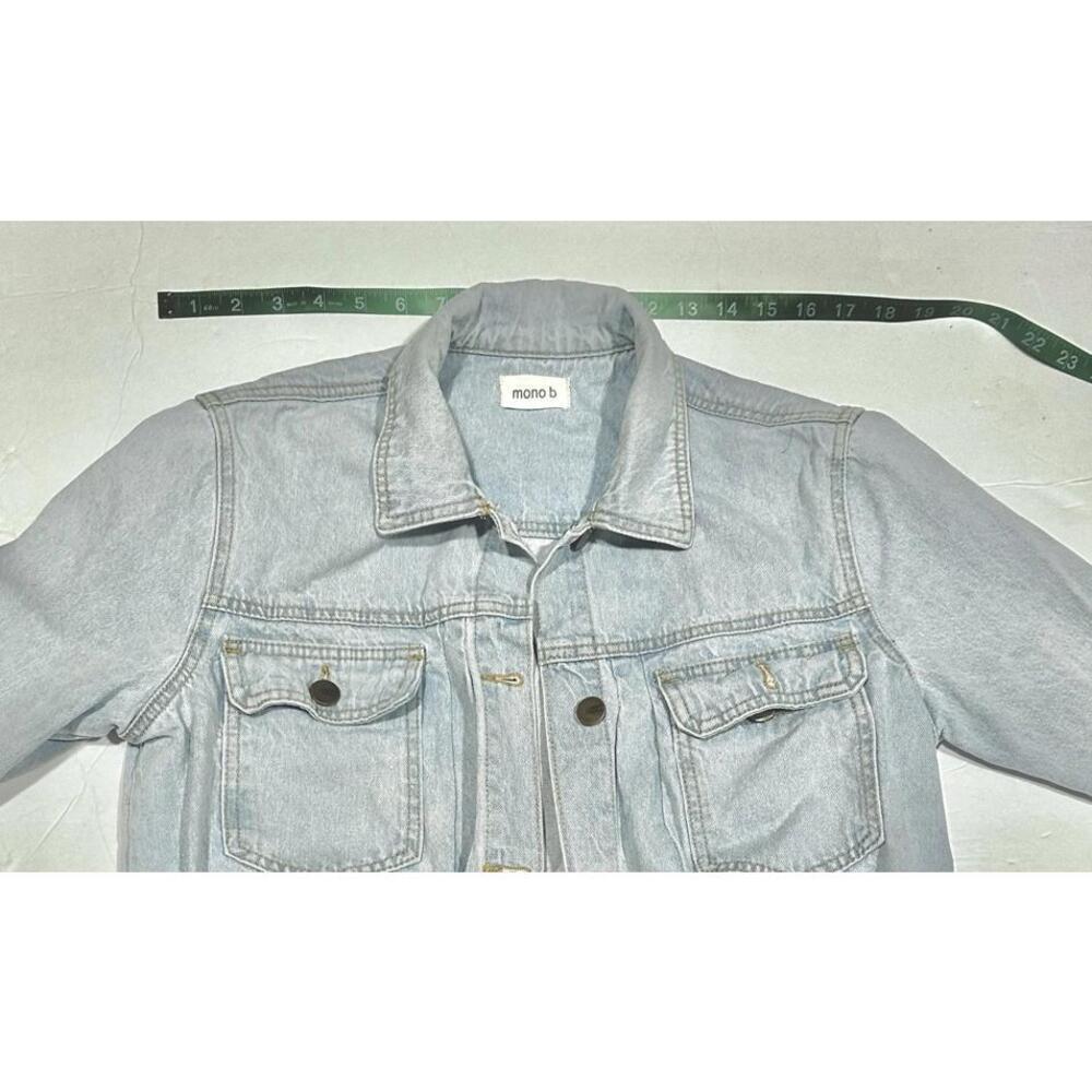 Mono B Women's Light-wash Denim Cropped Jean Jacket Pockets Drawstring Hem Small - Picture 5 of 14